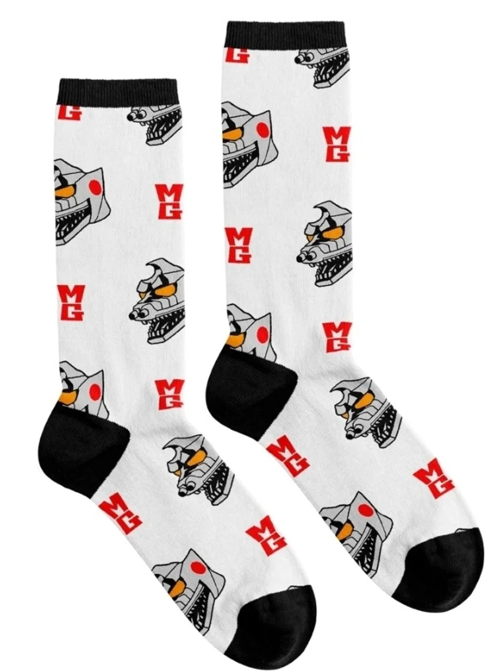 King Ghidorah & Mechagodzilla Licensed Men's Crew Socks - Red, Yellow & White
